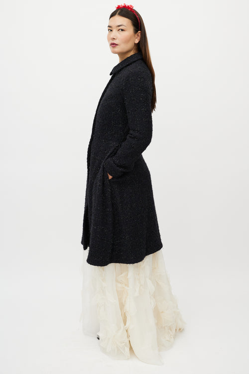 Simone Rocha Navy Metallic Flared Wool Coat