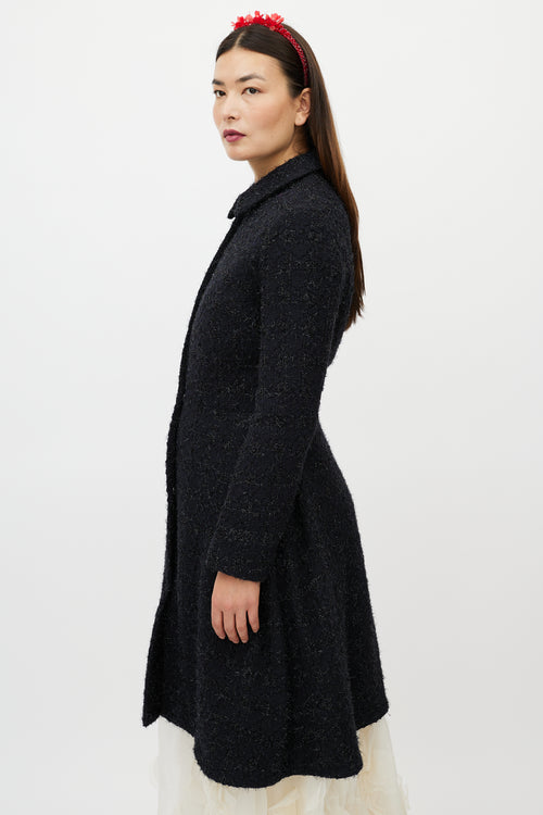 Simone Rocha Navy Metallic Flared Wool Coat