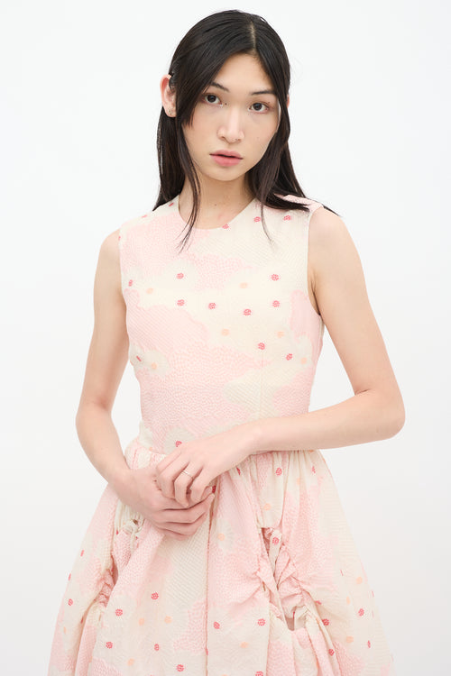 Simone Rocha Pink & Cream Textured Floral A-Line Dress