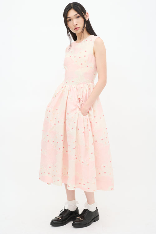 Simone Rocha Pink & Cream Textured Floral A-Line Dress