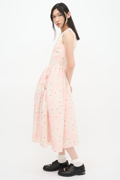 Simone Rocha Pink & Cream Textured Floral A-Line Dress