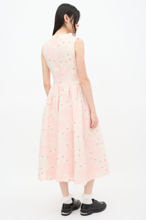 Simone Rocha Pink & Cream Textured Floral A-Line Dress