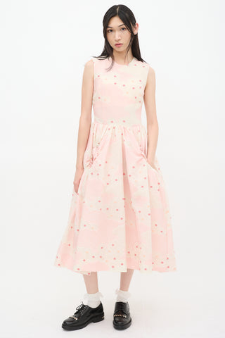 Simone Rocha Pink & Cream Textured Floral A-Line Dress