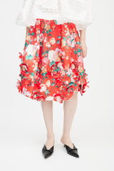 Simone Rocha Red & Multicolour Floral Applique Skirt