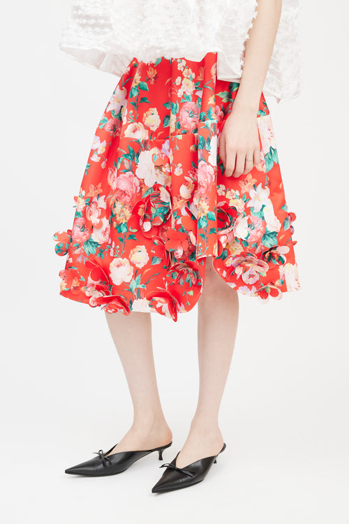 Simone Rocha Red & Multicolour Floral Applique Skirt
