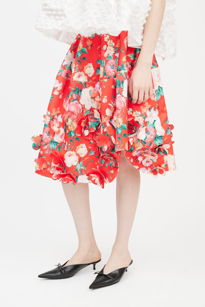 Simone Rocha // Red & Multicolour Floral Applique Skirt – VSP Consignment