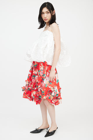 Simone Rocha Red & Multicolour Floral Applique Skirt
