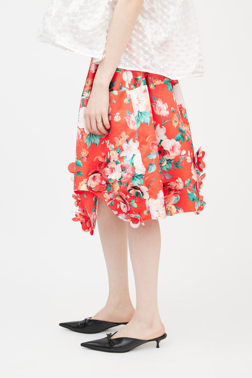 Simone Rocha Red & Multicolour Floral Applique Skirt
