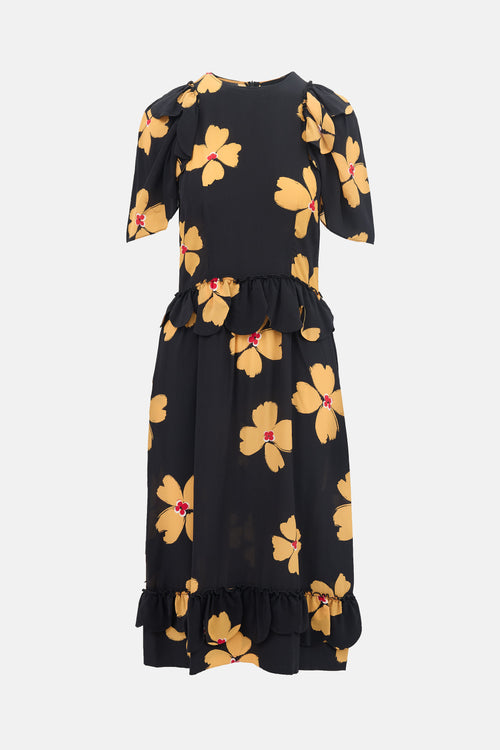 Simone Rocha Silk Floral Ruffled Dress