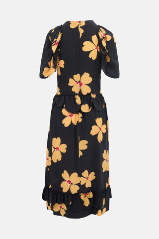 Simone Rocha Silk Floral Ruffled Dress