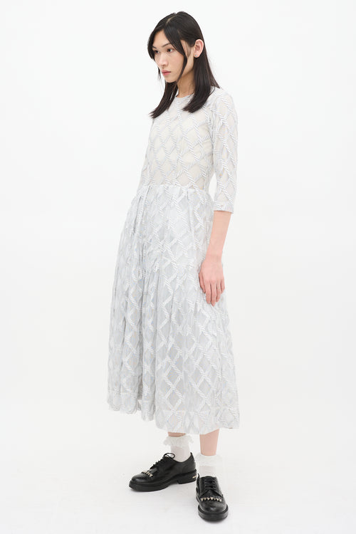 Simone Rocha Silver Tulle Latticed Overlay Midi Dress