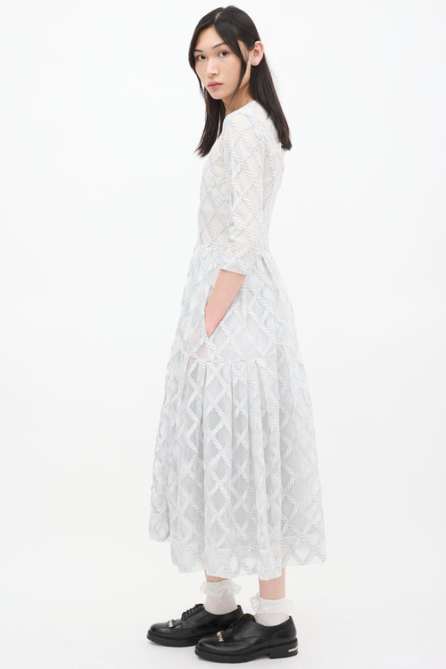 Simone Rocha Silver Tulle Latticed Overlay Midi Dress