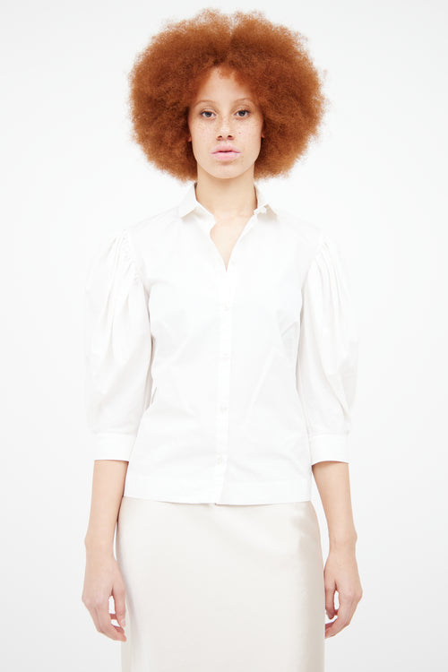 Simone Rocha White Gathered Button Shirt