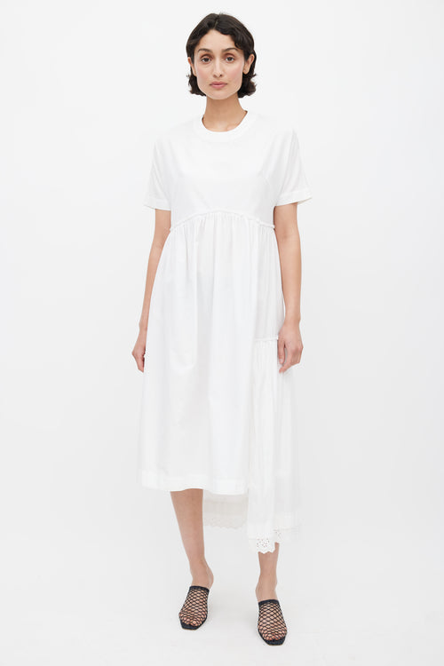Simone Rocha White Pleated Tiered Lace Dress