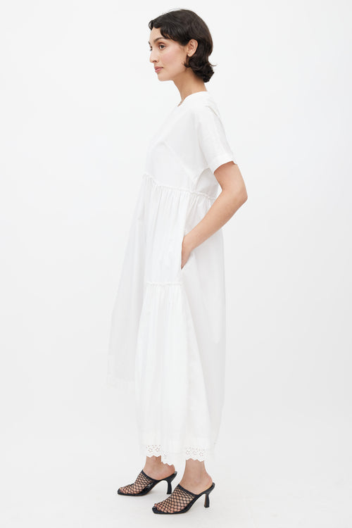 Simone Rocha White Pleated Tiered Lace Dress
