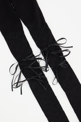 Simone Rocha Black Lace Ribbon Detail Tights