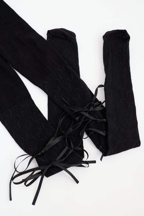 Simone Rocha Black Lace Ribbon Detail Tights