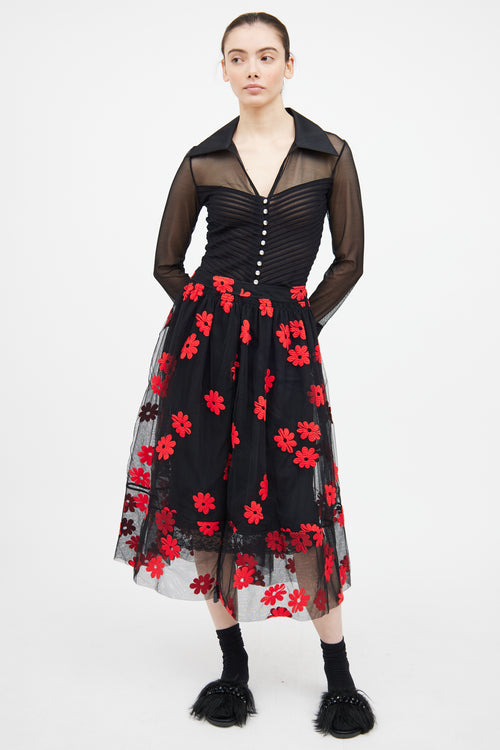 Simone Rocha Black & Red Floral Skirt