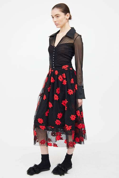 Simone Rocha Black & Red Floral Skirt