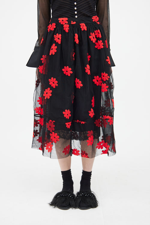 Simone Rocha Black & Red Floral Skirt