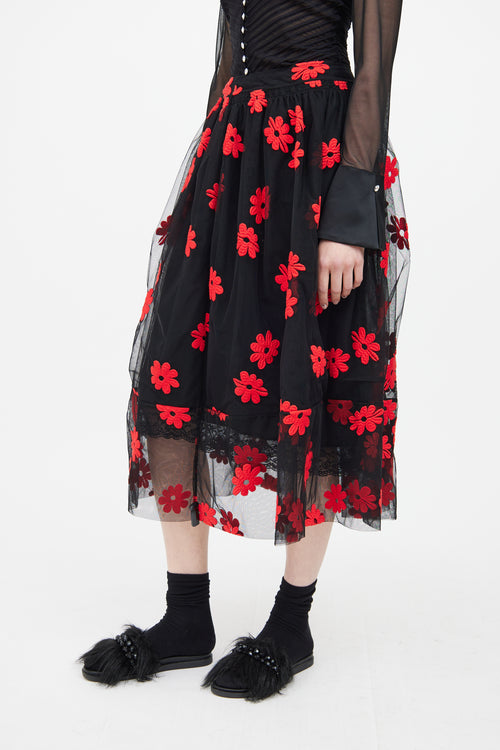 Simone Rocha Black & Red Floral Skirt