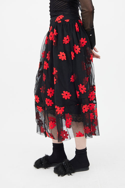 Simone Rocha Black & Red Floral Skirt