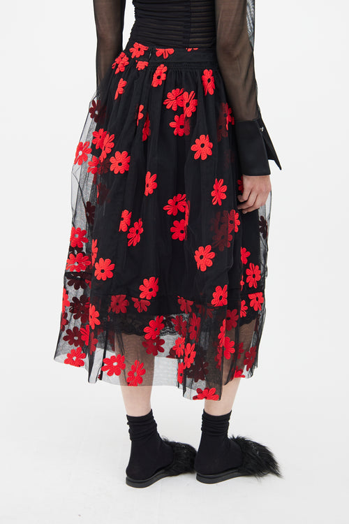 Simone Rocha Black & Red Floral Skirt