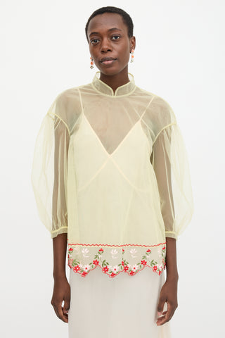 Simone Rocha Mesh Floral Embroidered Blouse