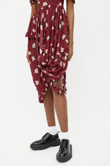 Simone Rocha Spring 2017 Red & Black Gingham & Floral Embellished Dress