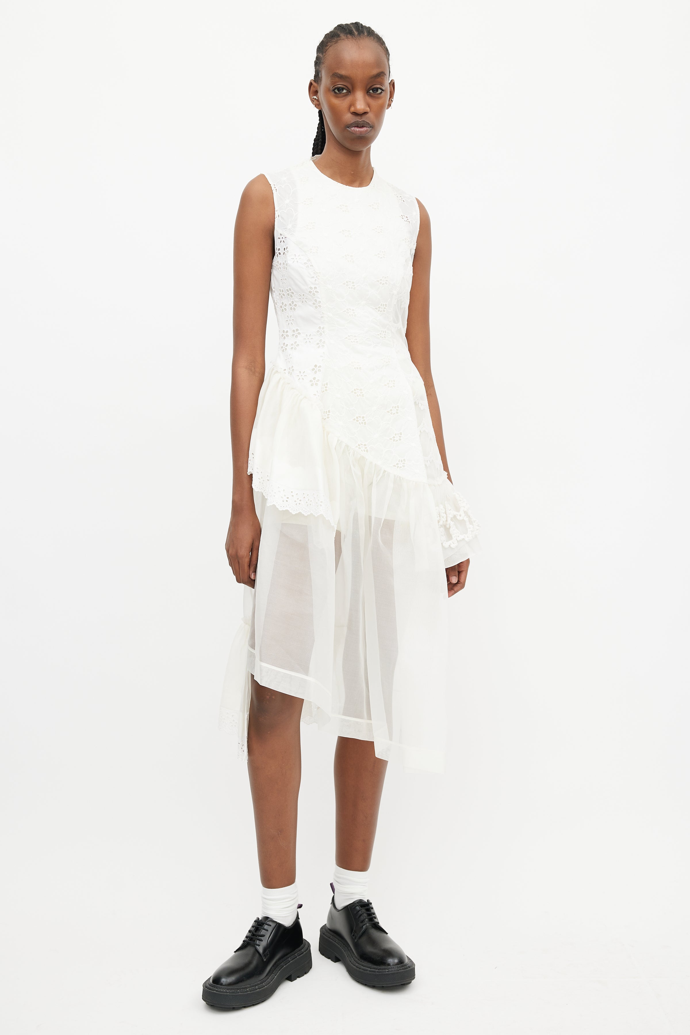 simone rocha white dress PRESSED ROSETTE TAPERED BACK FLOUNCE the white puff sleeve petal collar dress channels Simone Rochas rebellious yet romantic aesthetic Simone Rocha White Oversized Maxi