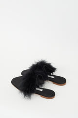 Sleeper Black Satin Feather Trim Manon Mule
