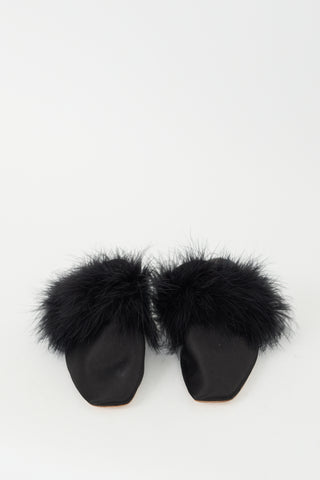 Sleeper Black Satin Feather Trim Manon Mule