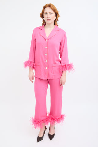 Sleeper Pink Party Feather Trim Pant