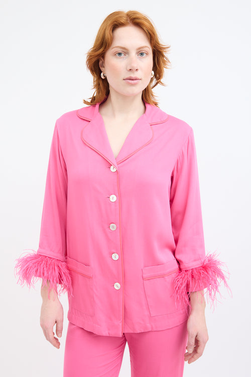 Sleeper Pink Party Feather Trim Shirt