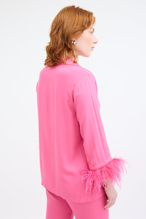 Sleeper Pink Party Feather Trim Shirt