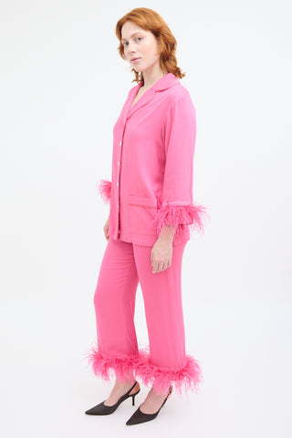 Sleeper Pink Party Feather Trim Shirt
