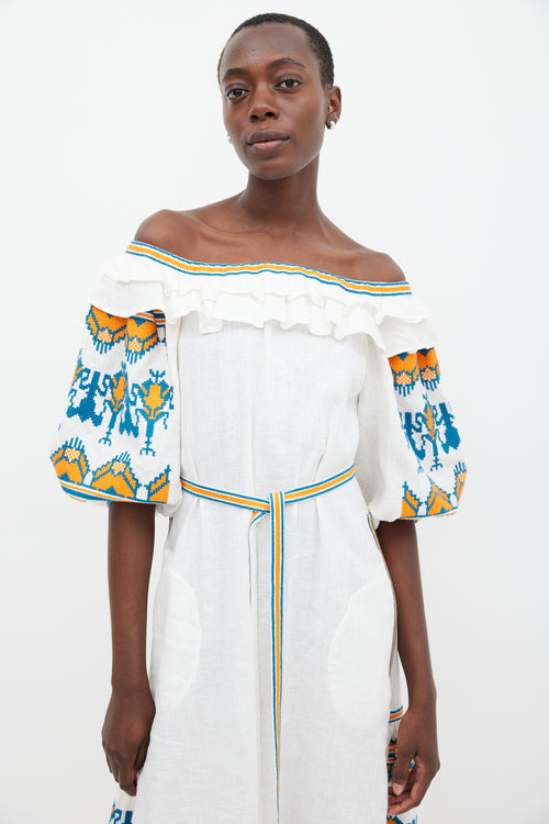 Sleeping Gypsy White & Multicolour Needlepoint Linen Dress