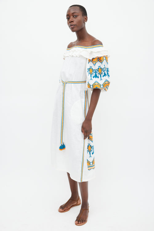 Sleeping Gypsy White & Multicolour Needlepoint Linen Dress