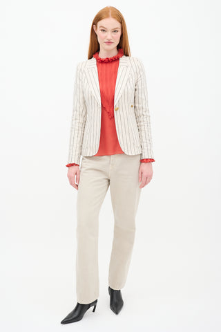 Smythe Beige & Black Linen Pinstripe Duchess Blazer