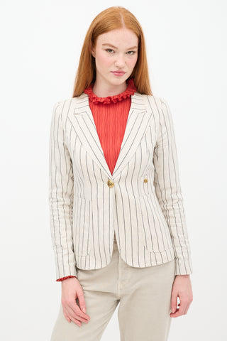 Smythe Beige & Black Linen Pinstripe Duchess Blazer