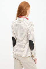 Smythe Beige & Black Linen Pinstripe Duchess Blazer