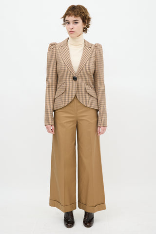 Smythe Beige & Black Wool Grid Pouf Sleeve Blazer