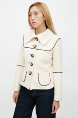 Smythe Beige Wool & Black Leather Trim Blazer