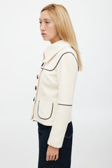 Smythe Beige Wool & Black Leather Trim Blazer