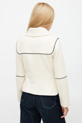 Smythe Beige Wool & Black Leather Trim Blazer