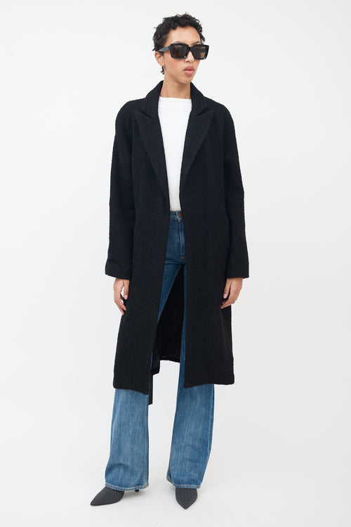 Smythe Black Wool Bouclé & Leather Coat