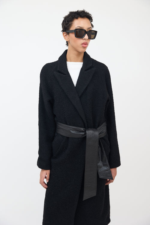 Smythe Black Wool Bouclé & Leather Coat