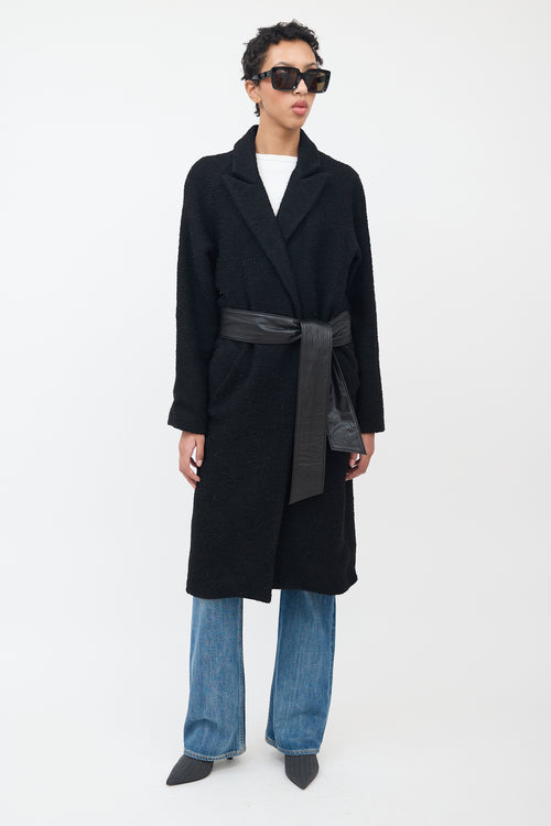 Smythe Black Wool Bouclé & Leather Coat