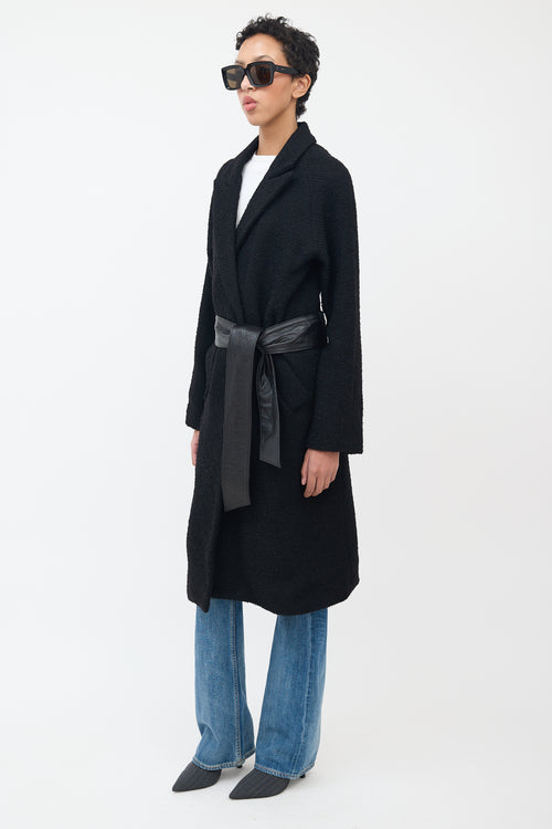 Smythe Black Wool Bouclé & Leather Coat