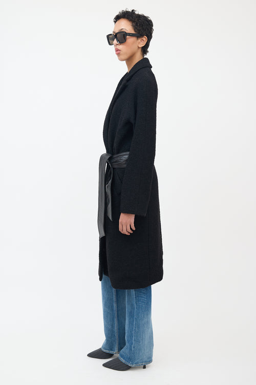 Smythe Black Wool Bouclé & Leather Coat